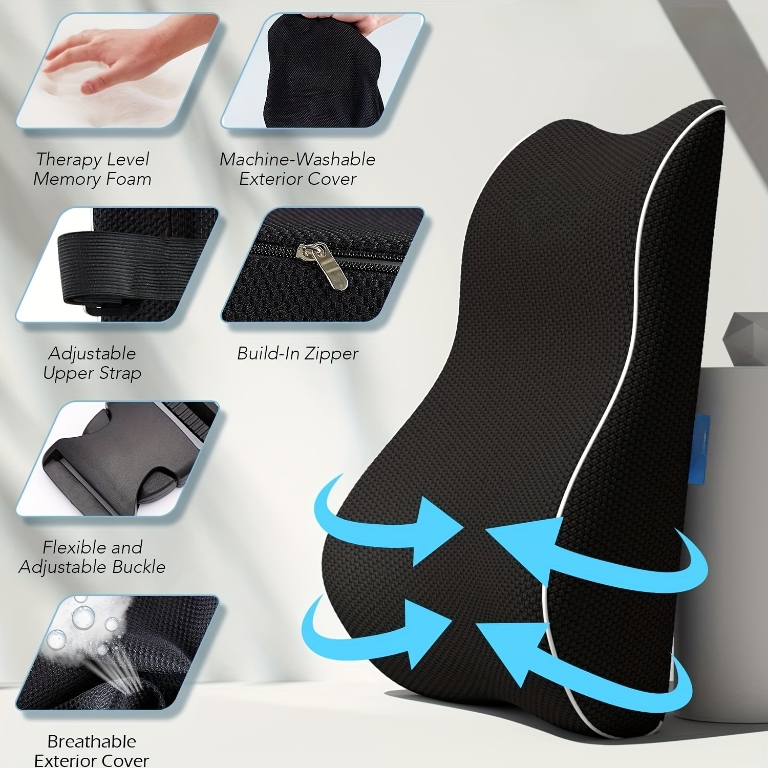 lumbar support pillow for office chair memory foam cushion with   3d mesh cover for back ideal for computer desk chair car seat gaming chair recliner Product details 2