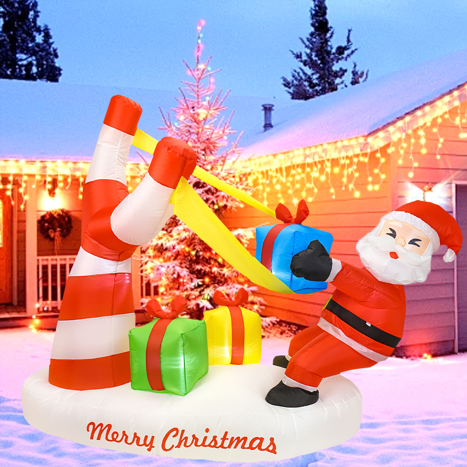 TEMU 1pc 7.2ft Christmas Inflatable Decoration, Built In Led Lights Santa Presenting Gifts With A Enormous , Christmas Decorations Blow Ups For Yard