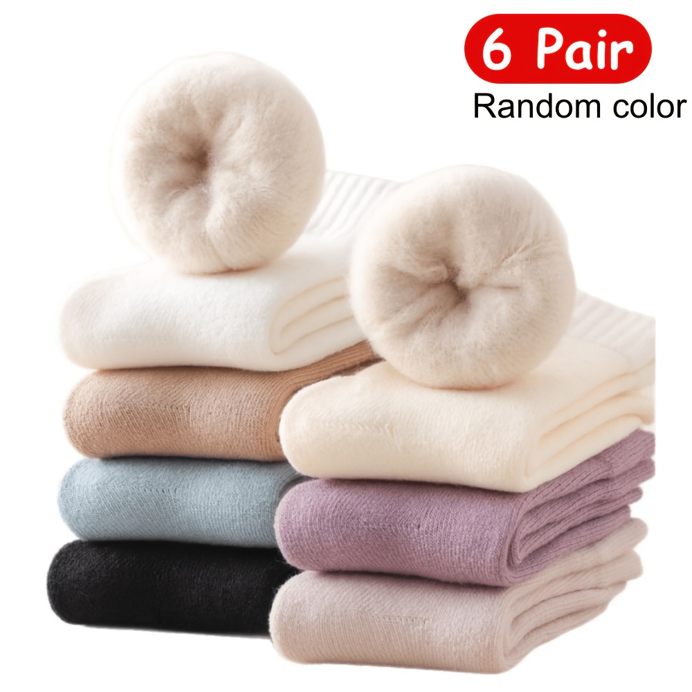 TEMU 6 Pairs Women's Winter Thermal Socks, Thick Plush Lining Warm Soft Socks, Machine Washable Polyester Sole For Cold Weather Outdoor Use (random