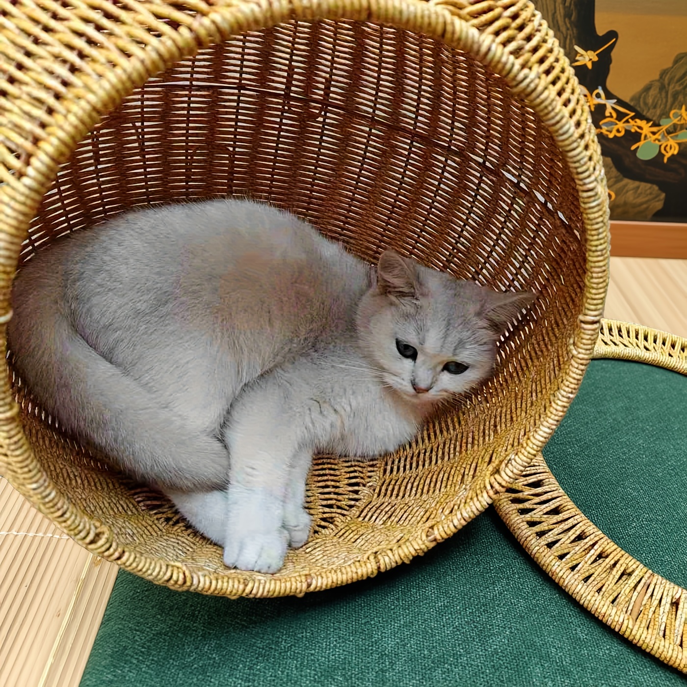 handcrafted light brown rattan pet bed storage Temu