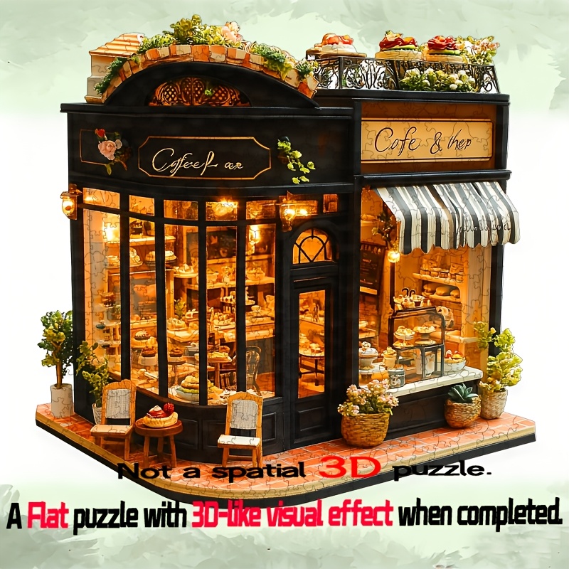 Vintage Coffee Shop 502pcs Flat Wooden Puzzle Manufacturer, Bright Colors, High-quality Craftsmanship, Durable Wood, the Best Choice for Various Festivals, Perfect Gifts for Friends, Family, Etc., Romantic Gifts, Birthday Gifts, Exercise Thinking