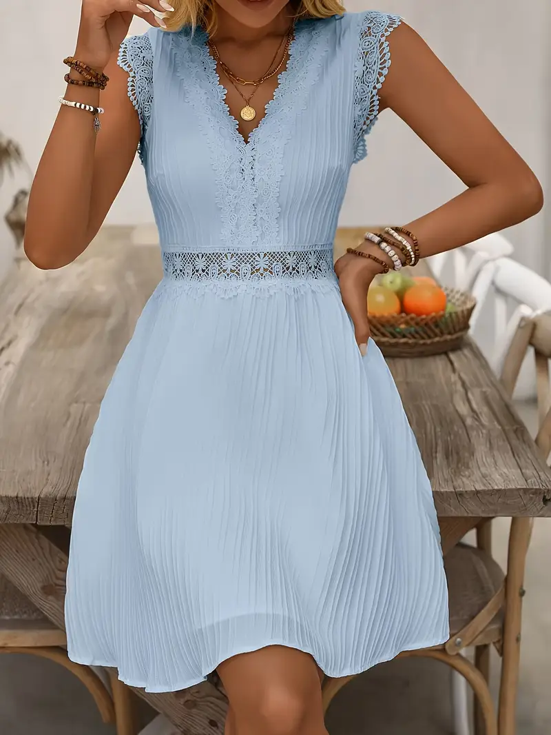 elegant solid color v neck lace flutter sleeve a - Temu Netherlands elegant solid color v neck lace flutter sleeve a - Temu Netherlands