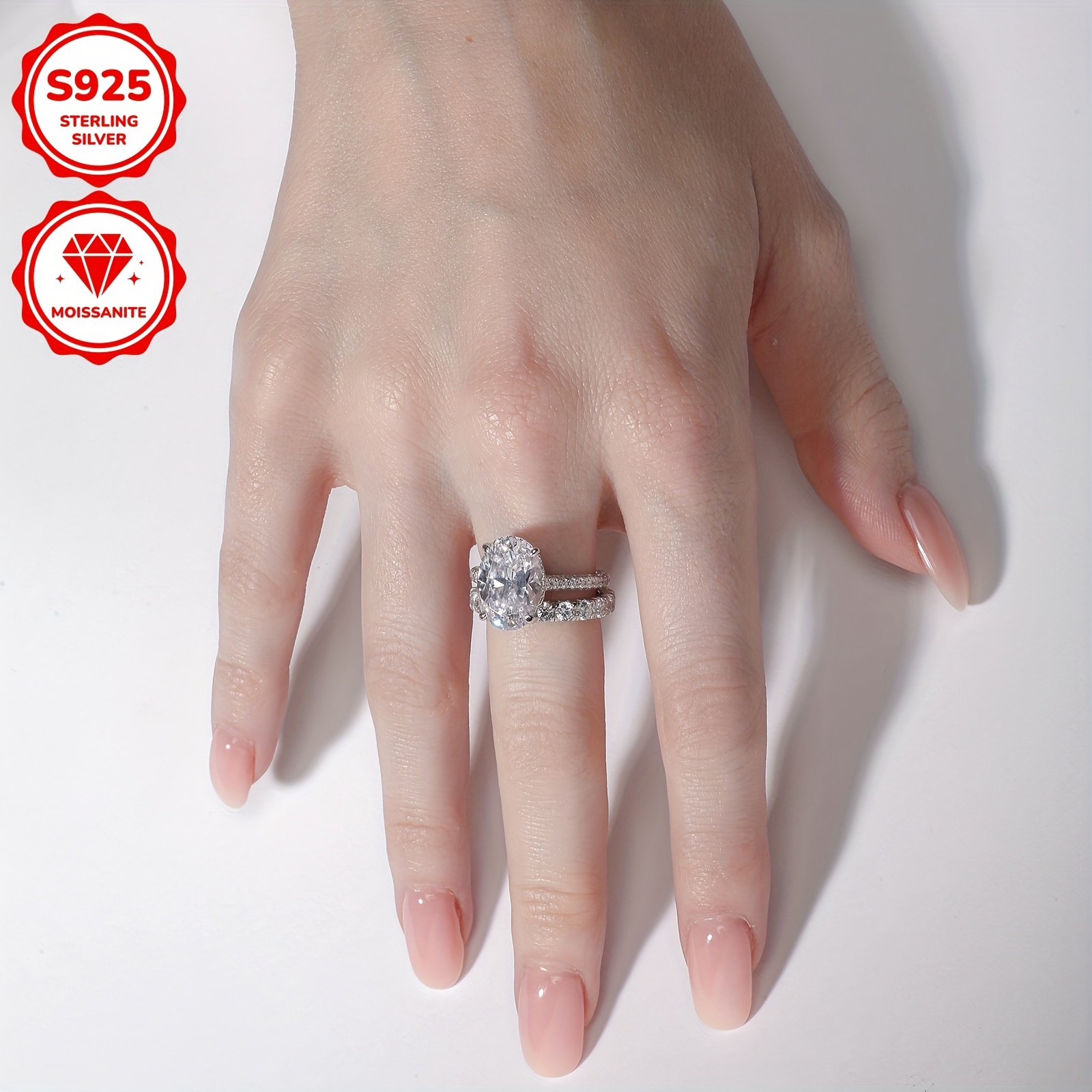 Classic 925 Sterling Silver Eternal Ring with Moissanite Stones