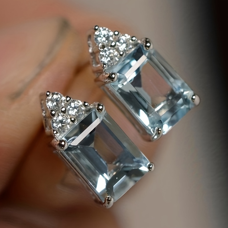 TEMU Vintage Elegant Style Earrings With Synthetic Aquamarine & Zirconia For Ladies, Party Holiday Casual Daily Accessory