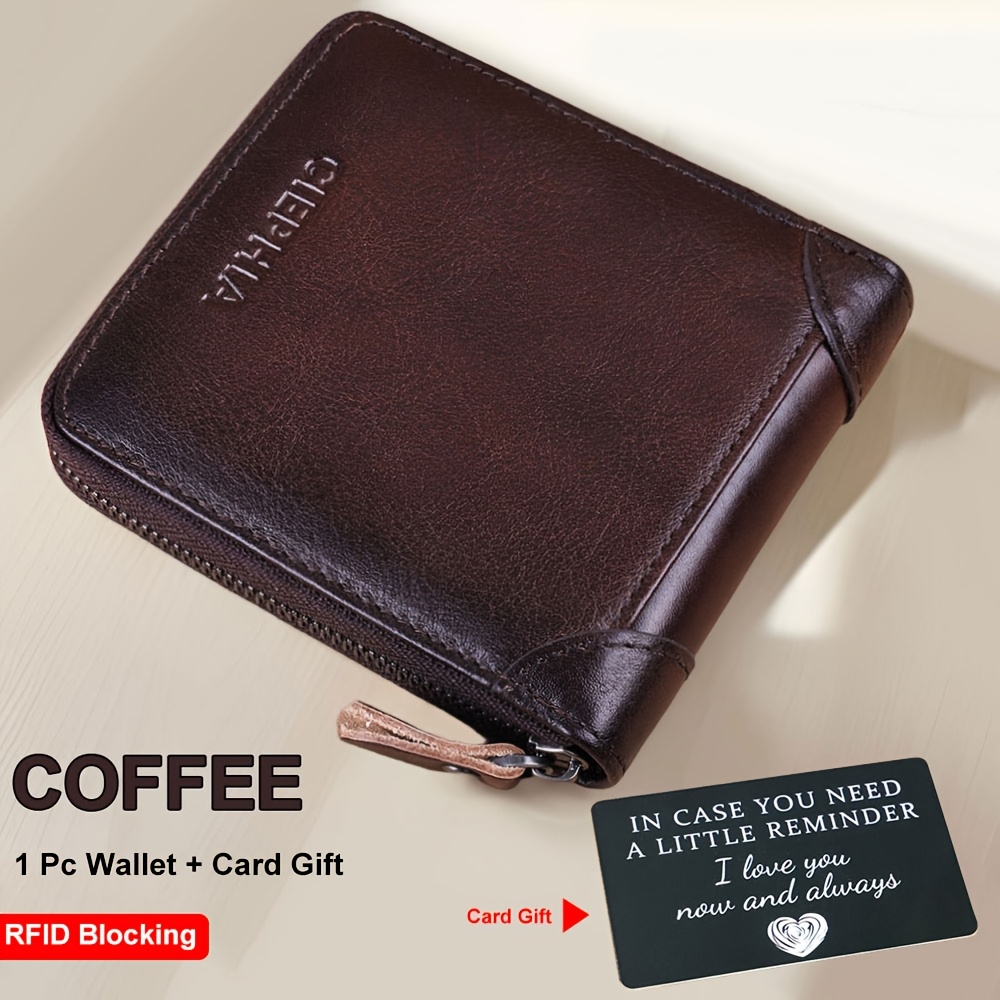 Mens Genuine Leather Zipper Wallet | Rfid Secure Large Capacity Double Fold Multi-card Top Layer Leather Wallets And Coin Purse For Father's Day, Valentine's Day, Anniversary Gifts - Ciephia