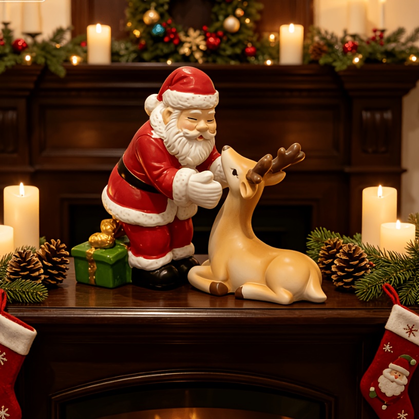 TEMU 1pc Ornament de sculpture en résine de sapin de Père Noël et de style Noël, de détail de boîte cadeau, décoration de de bureau/cheminée/fête,