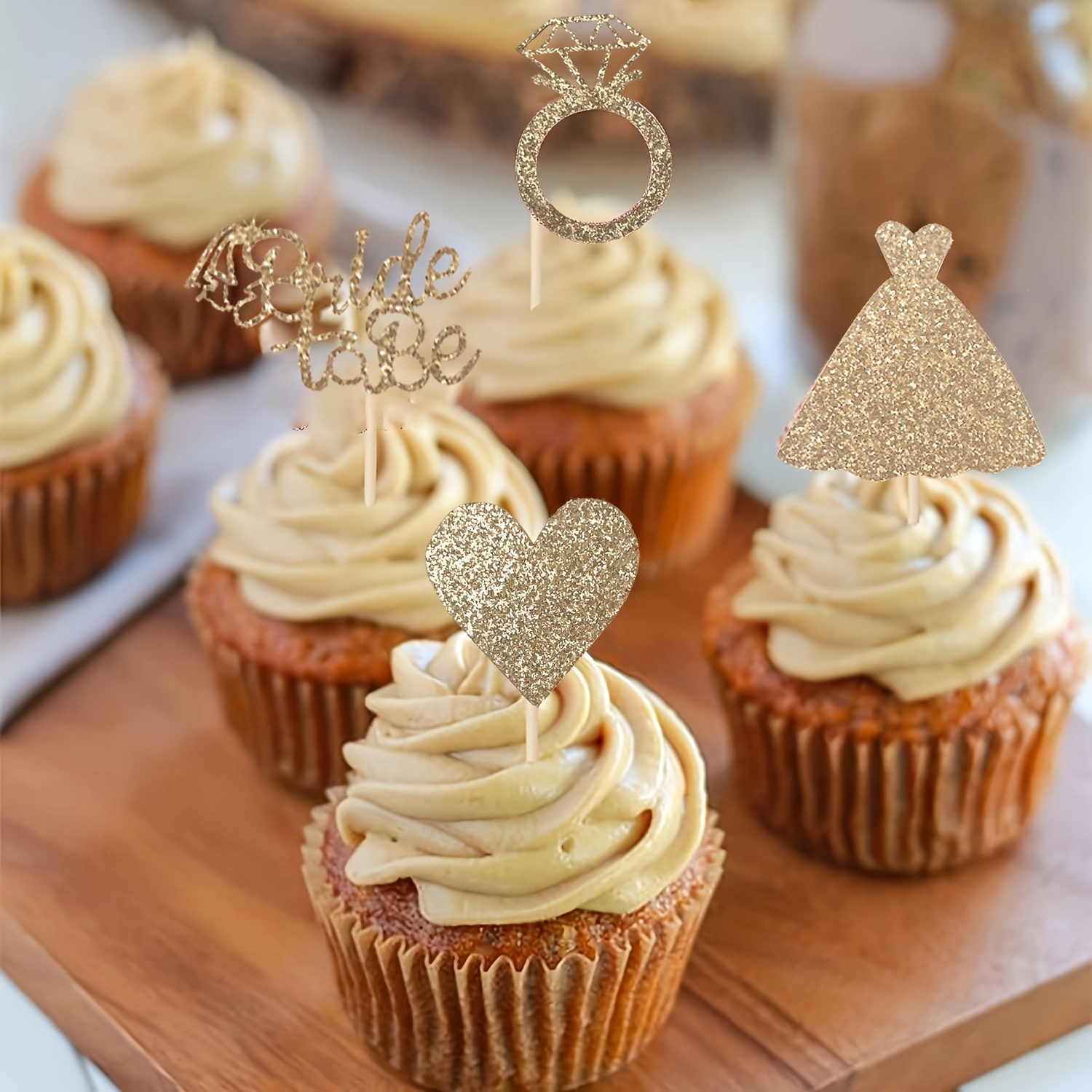 12pcs bride cupcake toppers heart ring dress bridal shower - Temu