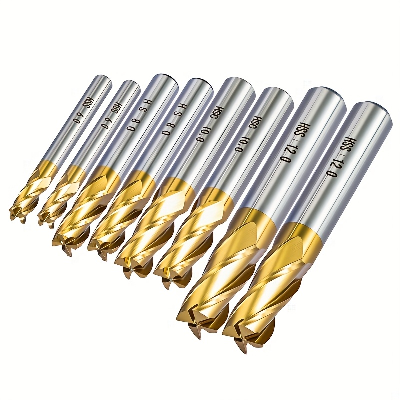 E-shop 8-teiliges Metallbearbeitungs-Endfräser-Set, 6 mm gerader Schaft Endfräser 4- HSS Schneidwerkzeuge für professionelle Bearbeitung,