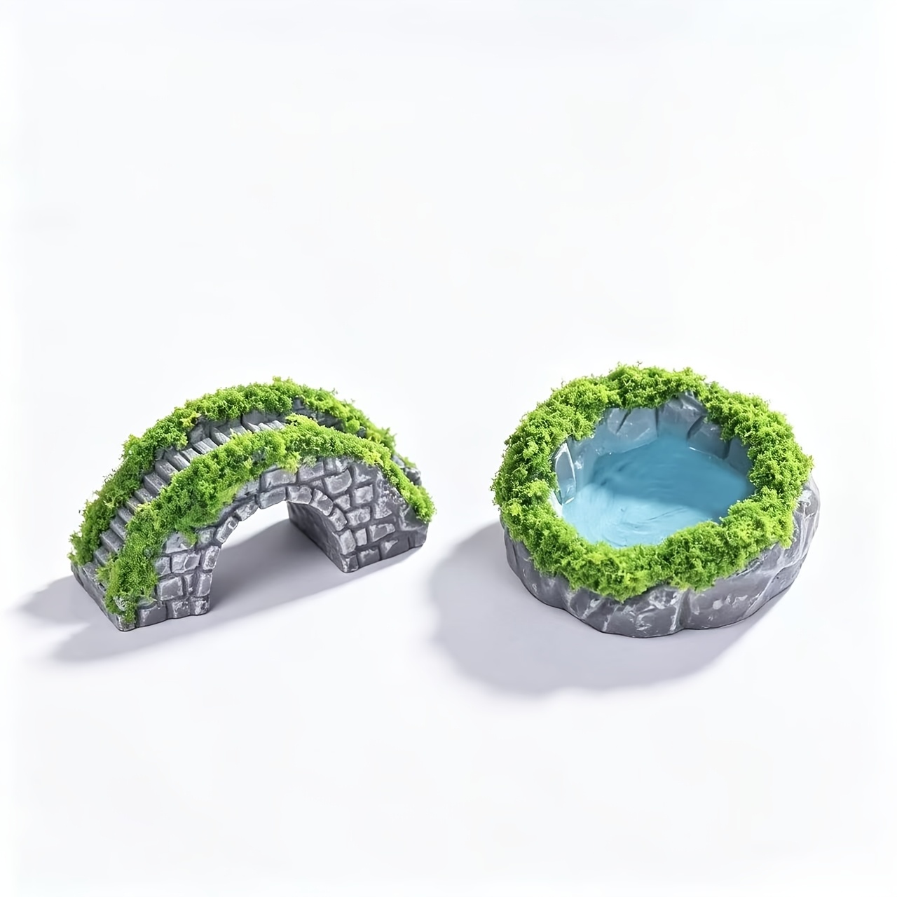 TEMU 2pcs Set Of Miniature Landscape Moss Bridge Pond Ornaments, Simulated Bridge Small Pond Scenery Additions, Resin Craft Desktop Water Scenery