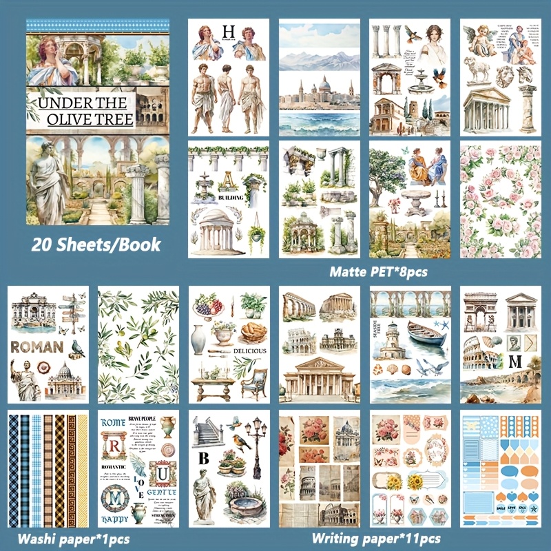 20sheets Large Size Waterproof Dual-material Sculpture Washi Pet Sticker Book Stickers Set For Scrapbooking Junk Journal Planner