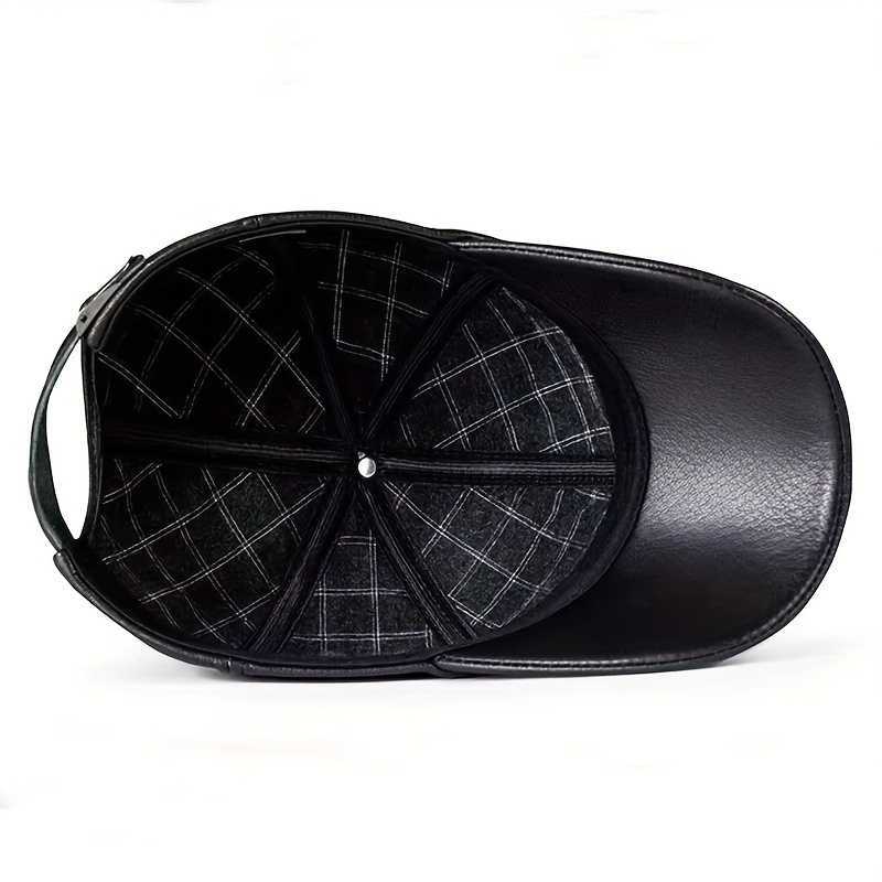 Unisex Black Genuine Leather Baseball Cap