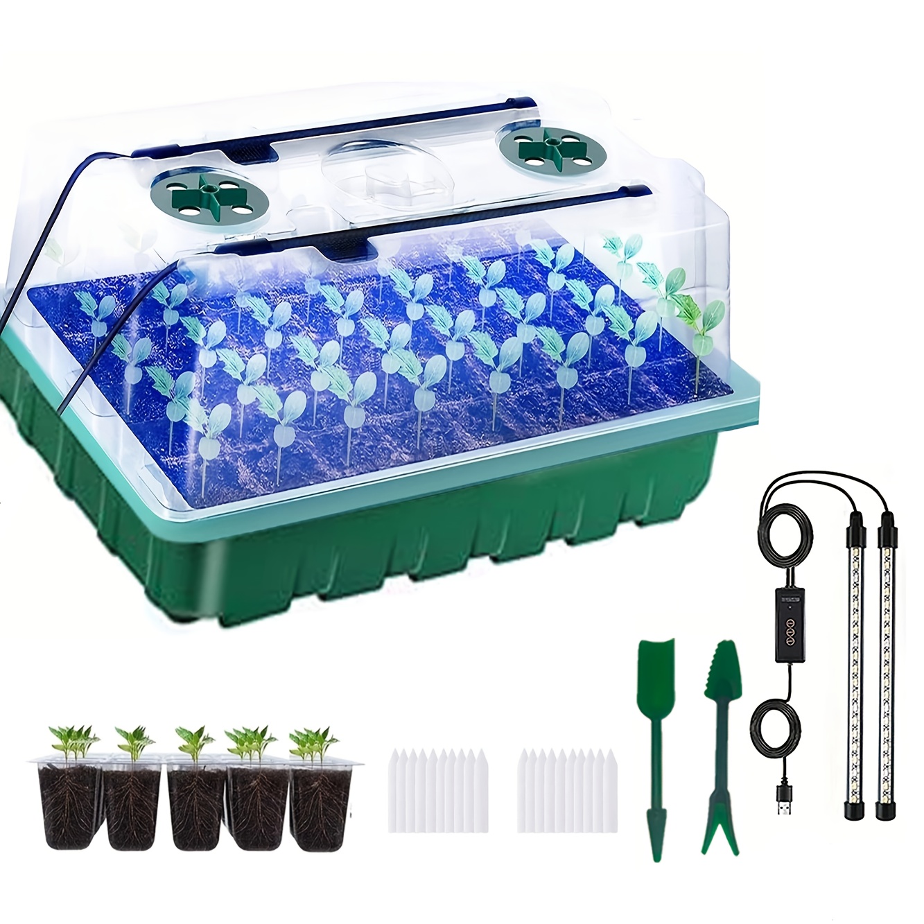 Seed Starter Tray With Grow Light, 48 Cells Seed Starter Kit, Seeding Starter Trays With Humidity Dome, Adjustable Light, And Automatic Timer For Seed Growing Plant Germination Trays