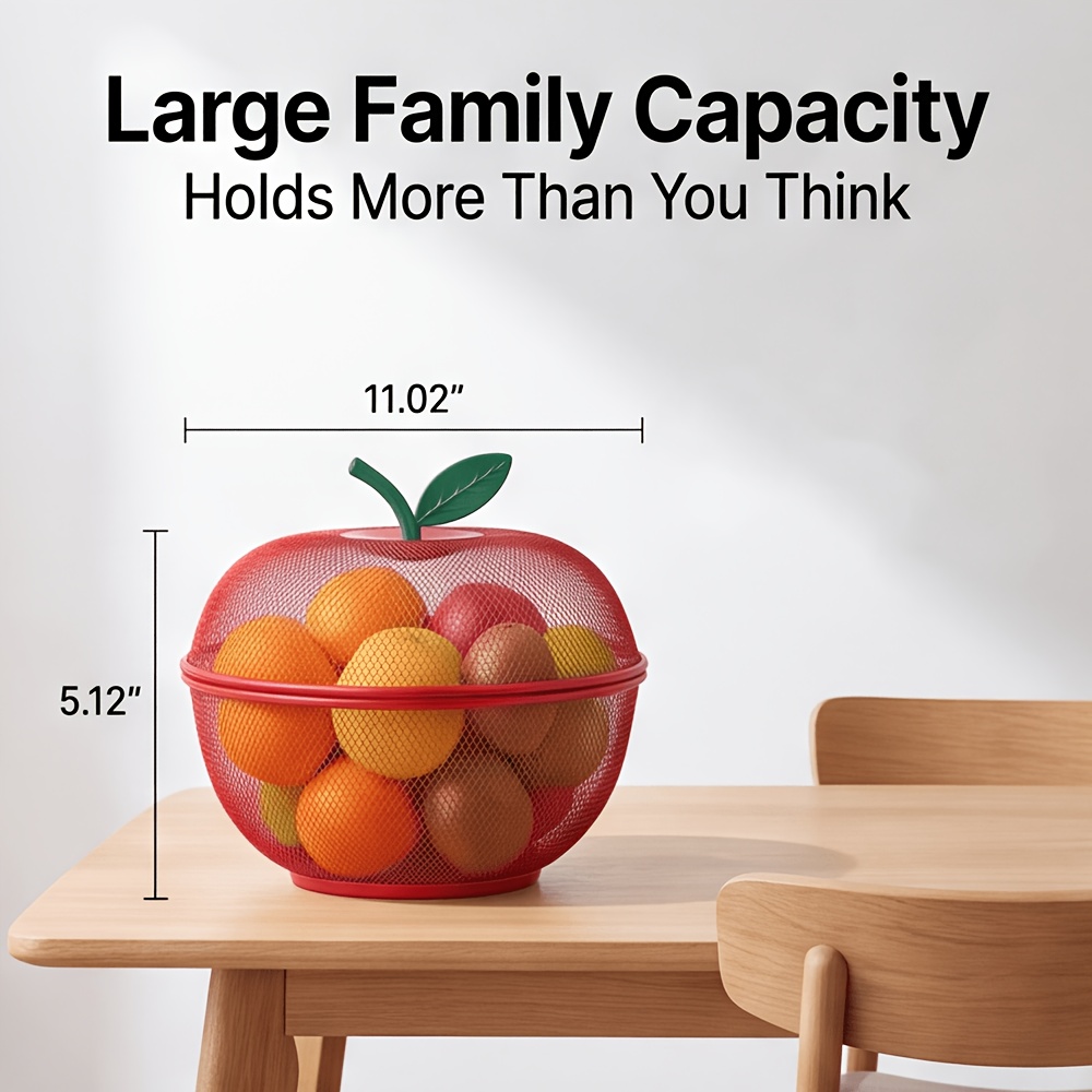 TEMU Shaped Mesh Fruit Basket With Lid, 2in 1 Metal Wire Fruit Bowl Colander, Breathable Bug-proof Produce Storage Holder, Food-grade Rust-proof Mesh