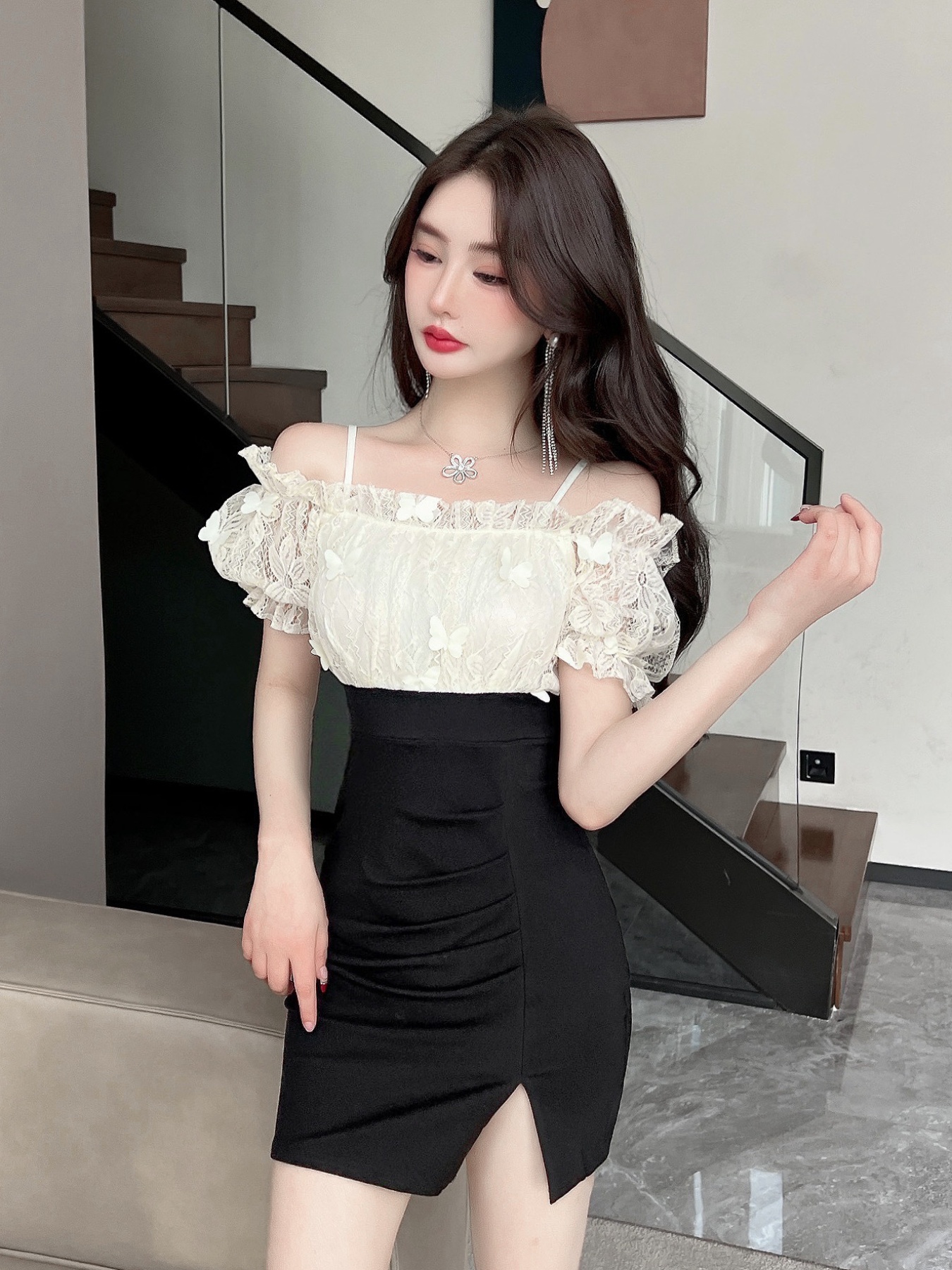 Lace Black Criss Cross Mesh Top Bodycon Dress Black Criss Cross Lace Detail  Mini Dress Nothingbutstyle