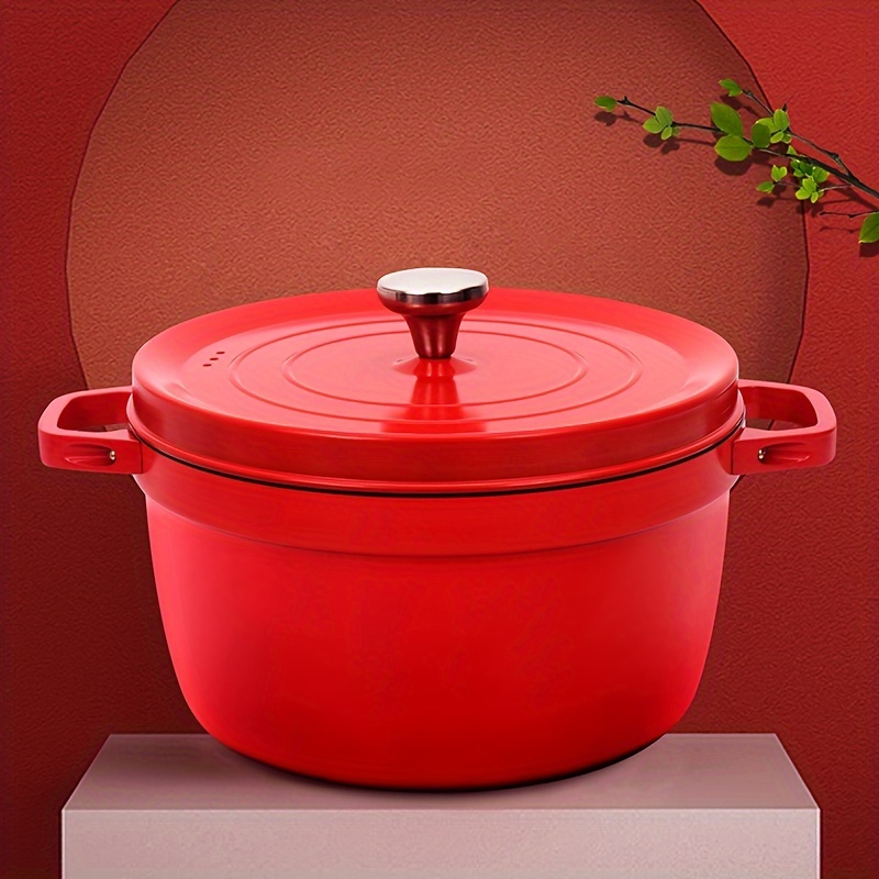 

1pc, 4L Marmite en fonte, 9.4in Casserole antiadhésive, Batterie de cuisine multifonctionnelle pour cuisinières à gaz et à induction, Rouge