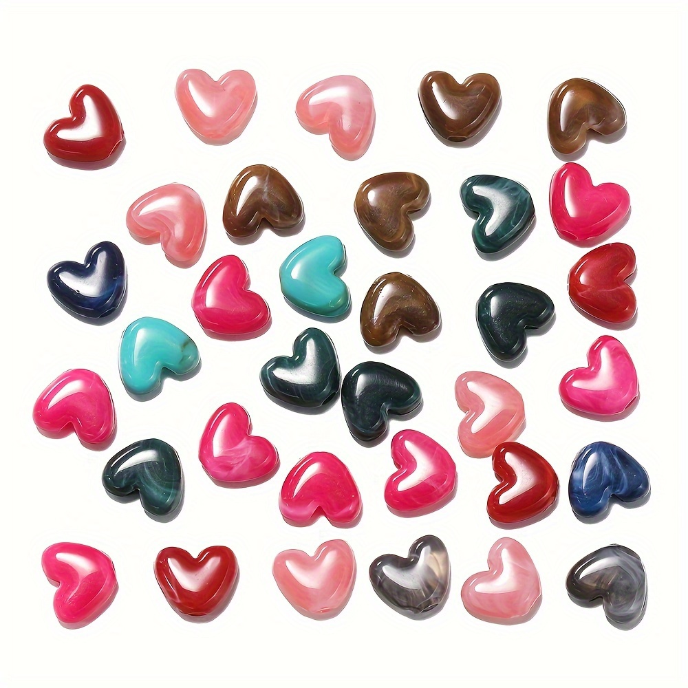 

50pcs 6.5*8mm Acrylic Imitation Stone Love Heart Shape Assorted Colors Bulk Beads Diy Set For Necklace, Bracelet, Hairpin Jewelry Making Supplies