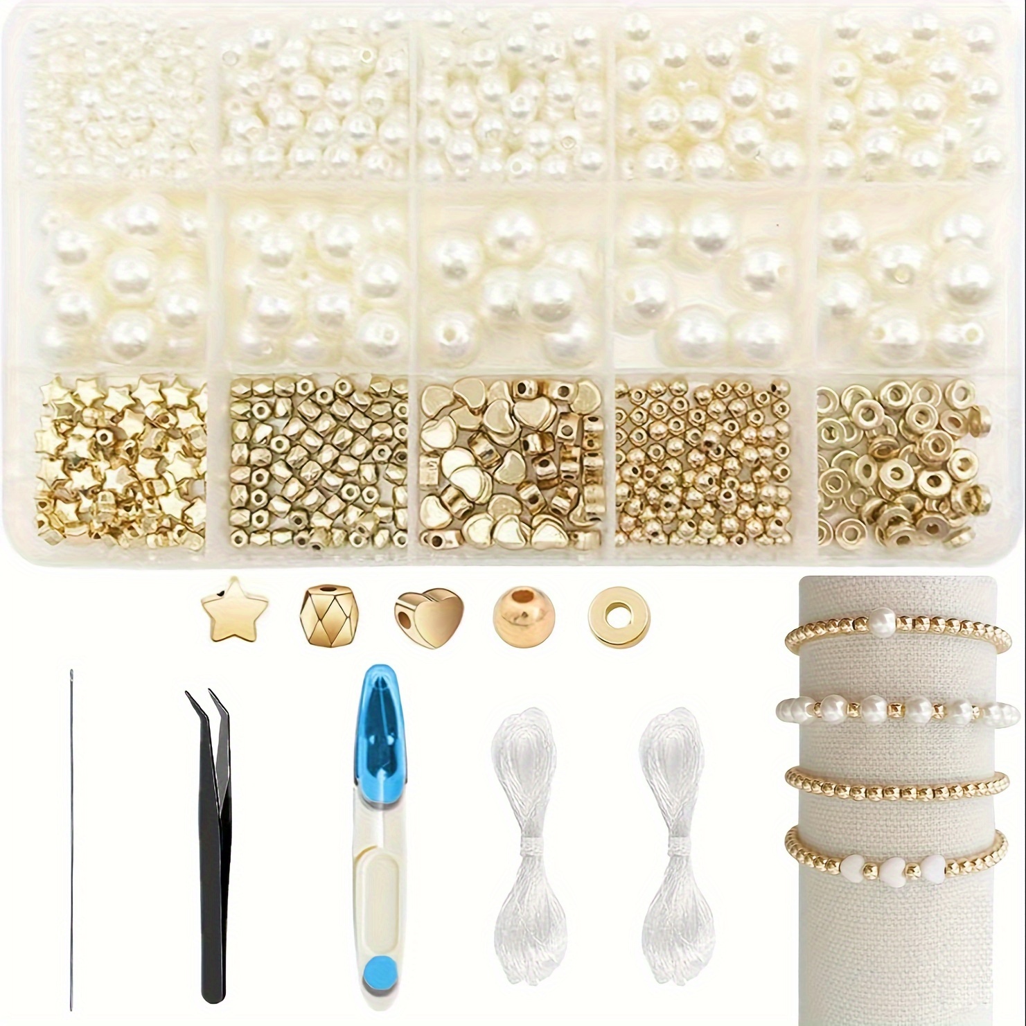 

720-piece Fashion Beading Kit With Pearls And Pentagonal Spacer Beads, Hollow Details, Diy Jewelry Making Set For Bracelets, Earrings, Necklaces - Crafting Supplies For Adults And Girls