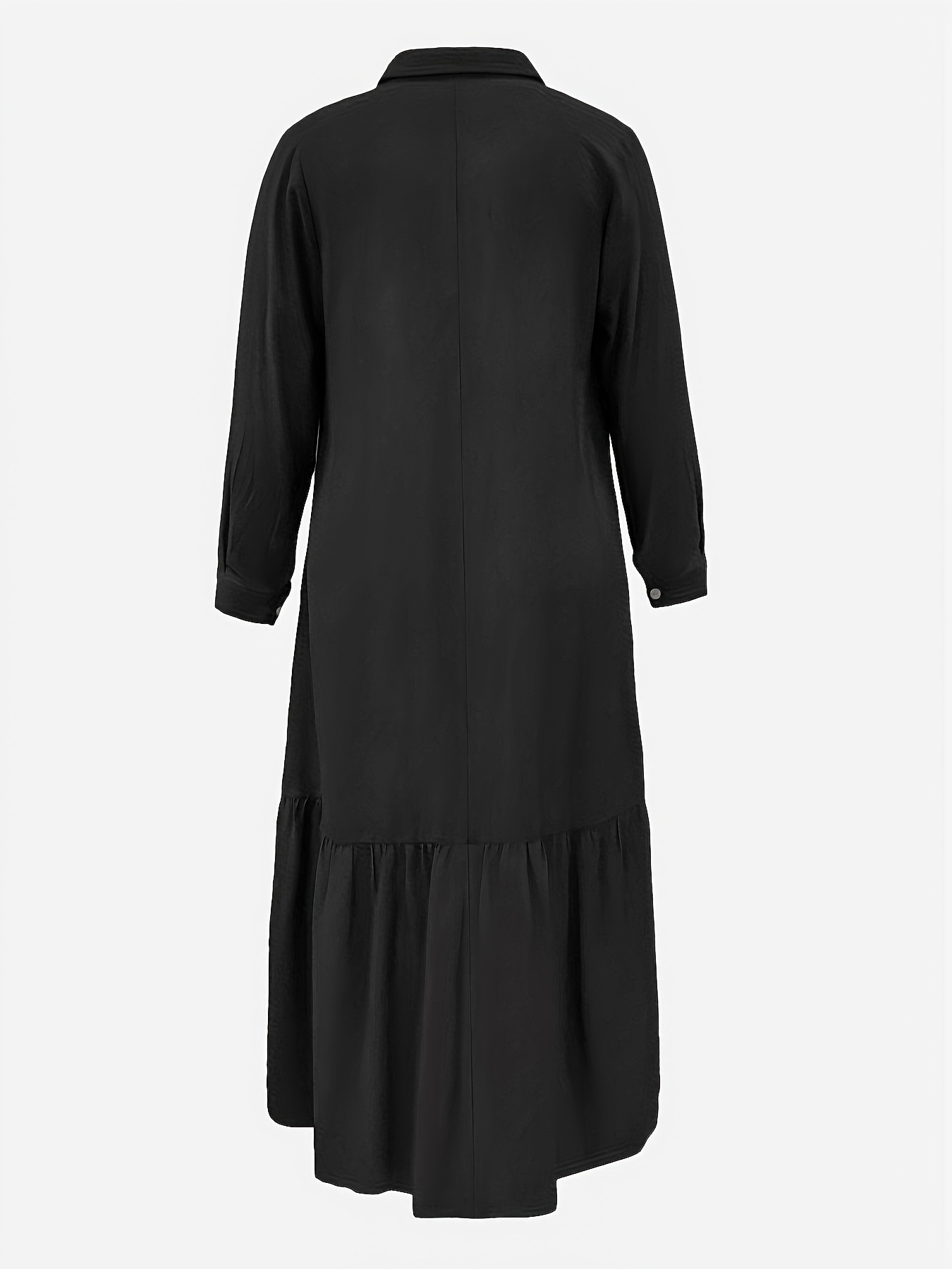 plus size casual dress womens plus solid long sleeve turn down collar ruffle trim maxi shirt dress details 1