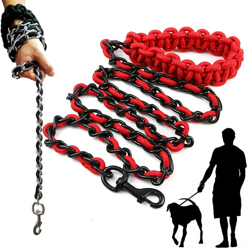 Robuste Metallkette & Nylon-Hundeleine mit bissfester Kette, gestreifte  Trainingsleine * fr mittelgroe & groe Hunde  Outdoor-Spaziergnge, Park  tglicher Gebrauch