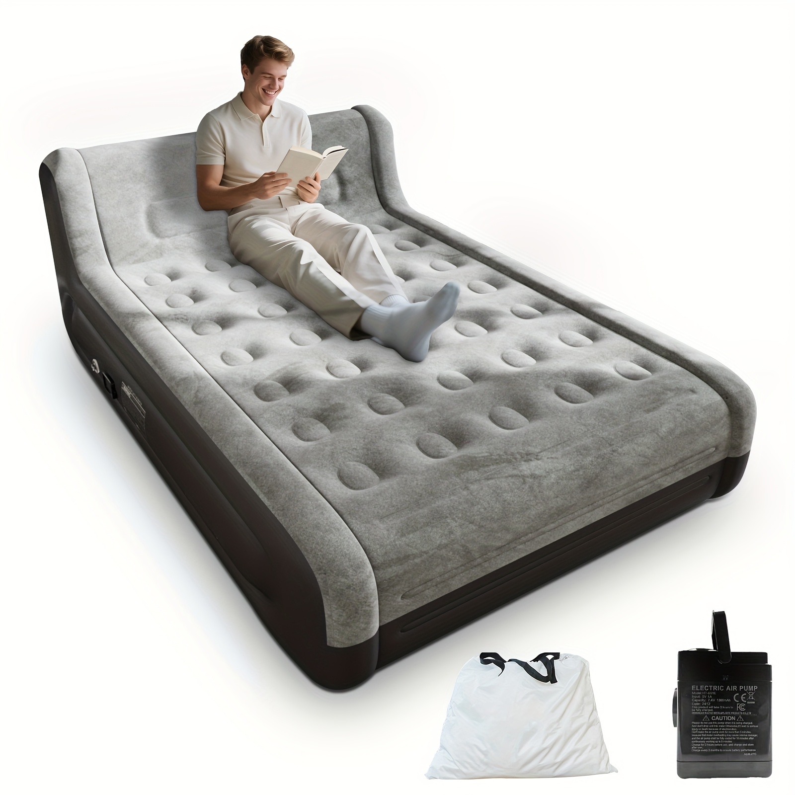 * with Headboard, 18-Inch Height - Built-In Pump \u0026 Plush Dutch Velvet Top -  Portable Inflatable Bed for Home * And Camping (Grey), King Size Air  Mattress, Airbeds for Sleeping, Mattress Full Size, image size:1600x1600