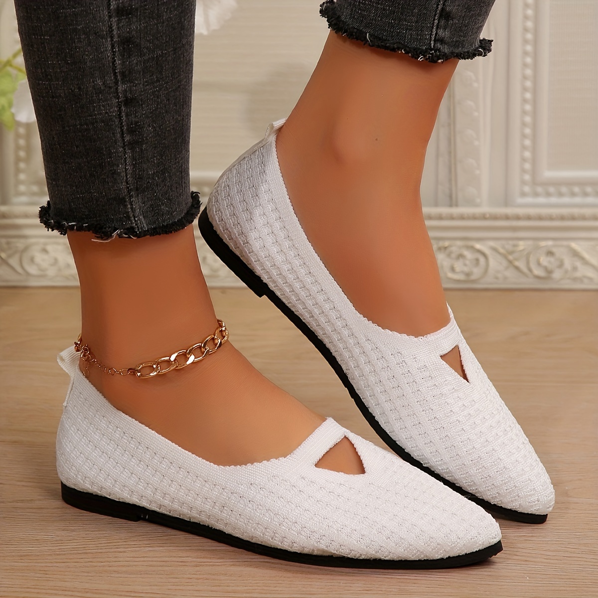 

Women's Solid Color Flat Shoes, Breathable Knit Slip On Shoes, Lightweight & Comfortable Shoes