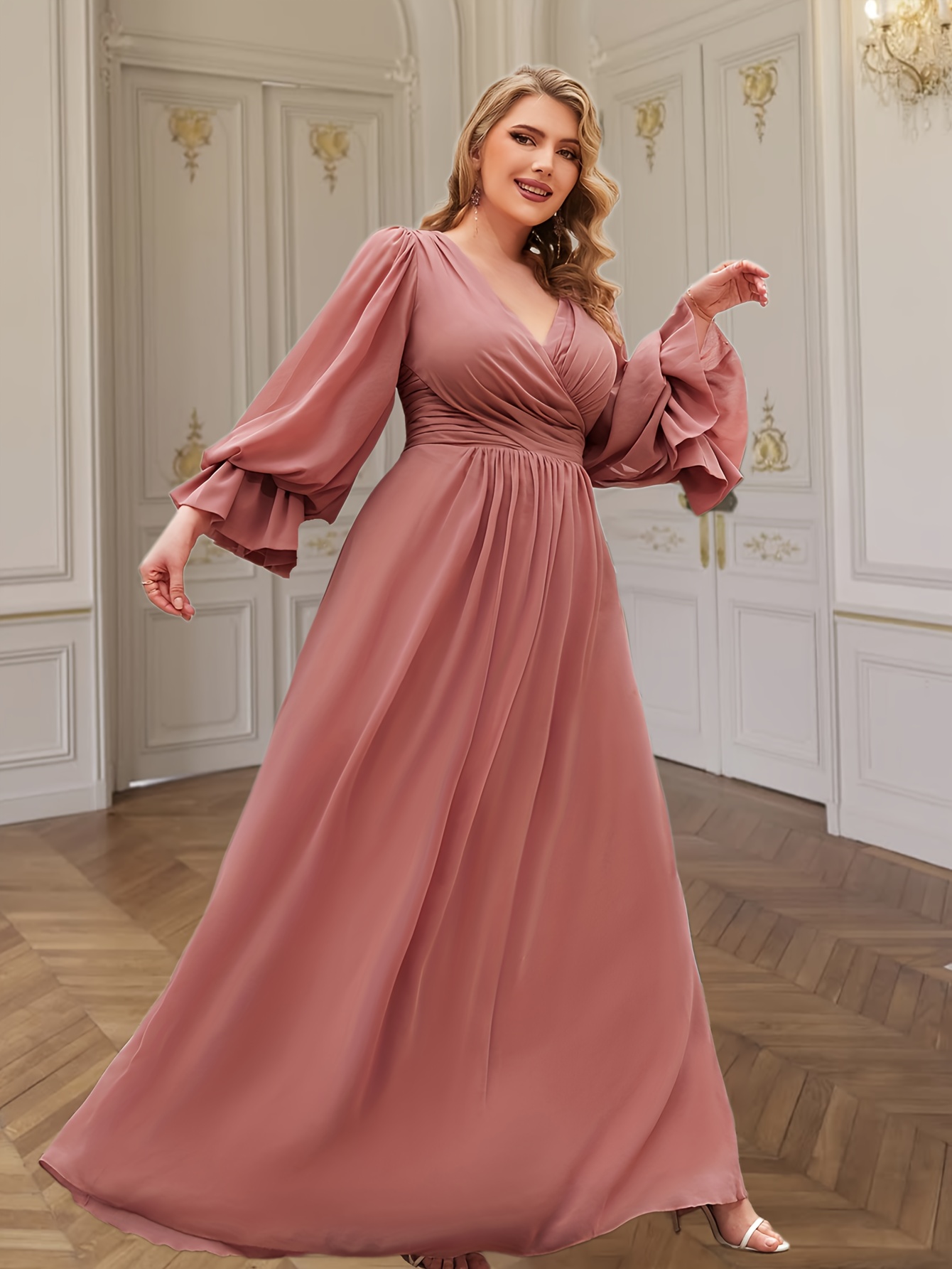 plus size new solid color chiffon lantern sleeve pleated Temu