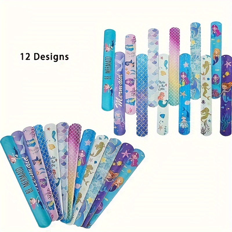 Set Of 12 Mermaid Slap Bracelets For Party Favors Or Birthday Gifts
