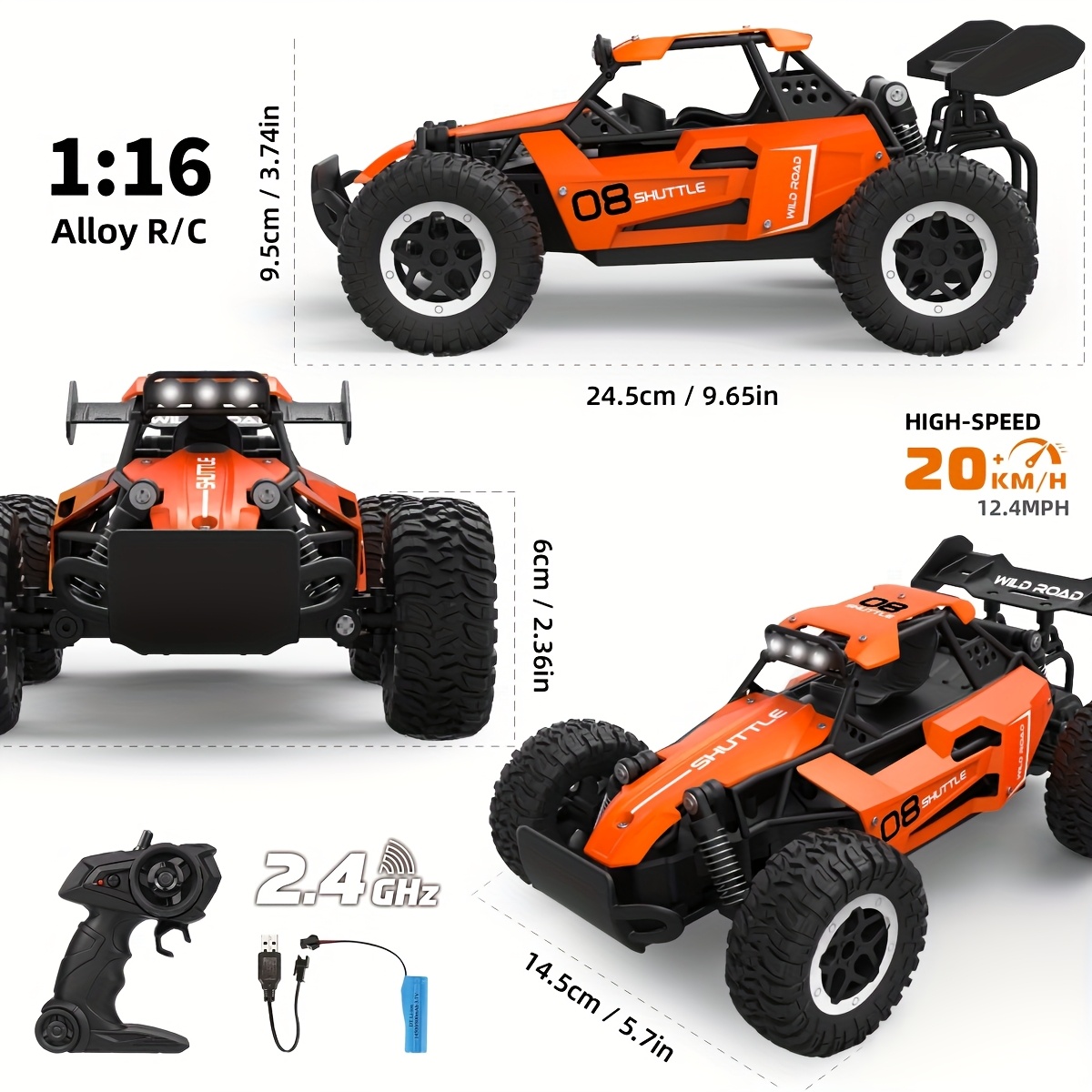1:16 Scale All Terrain RC Off-Road Vehicle, 2.4GHz RC Kids Toy Car, Durable Alloy And Plastic, Fun Racing Car Model That Can Climb And Drift - Perfect As Party Favors And Holiday Gifts