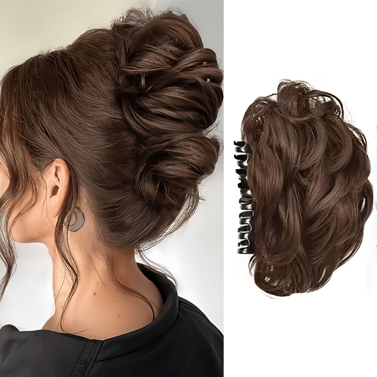 TEMU en cheveux synthétiques, bandeau volumineux, bandeau bouclé et pince à cheveux