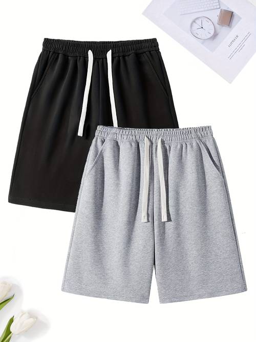 2 pc mens summer new loose fit casual athletic shorts gym shorts elastic waistband with drawstring adjustable tightness side pockets for convenient storage knit fabric sweat absorbent and breathable soft and comfortable fitness