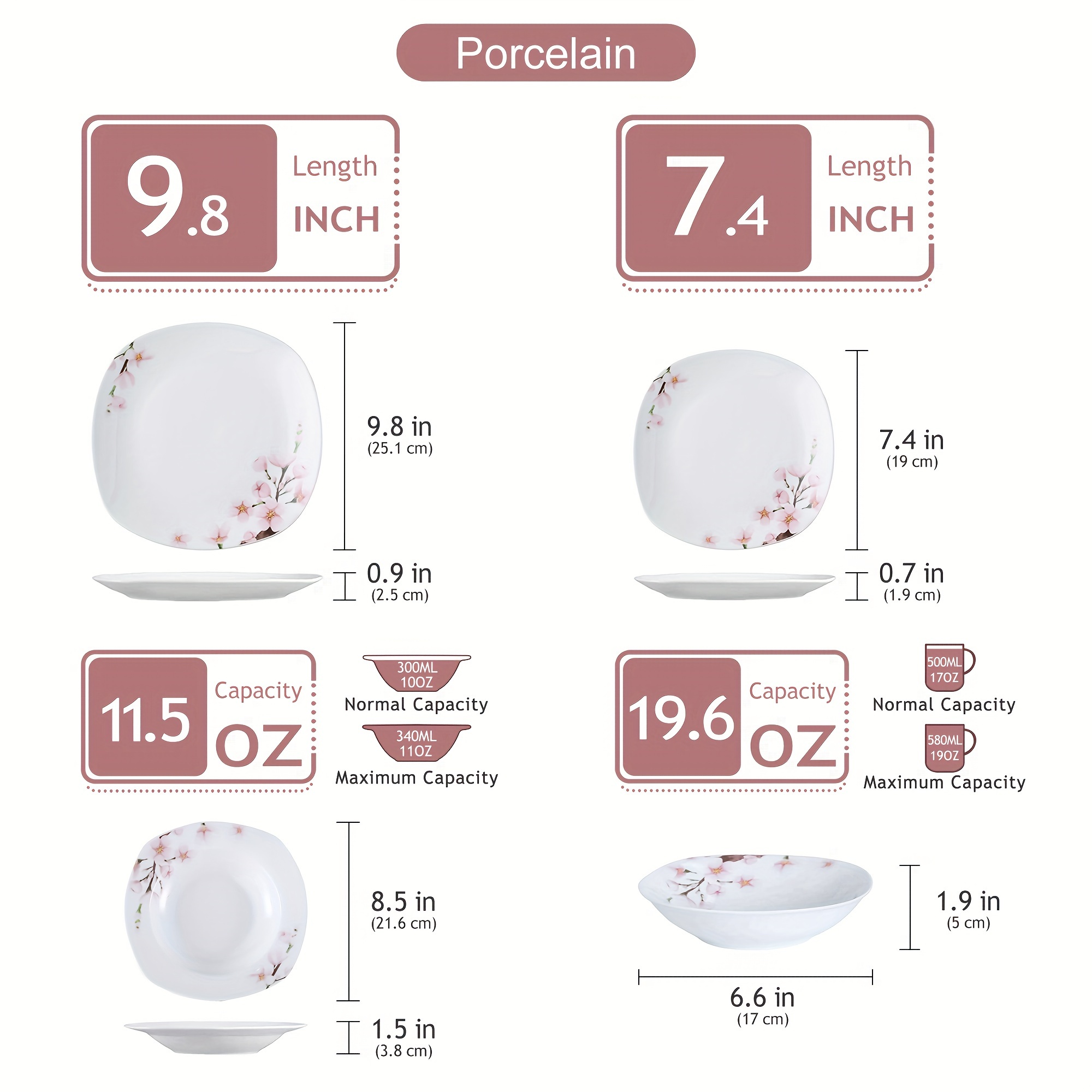 TEMU 24-piece Dinnerware Set White With Porcelain Square Tableware Plate Bowl Set Service For 6