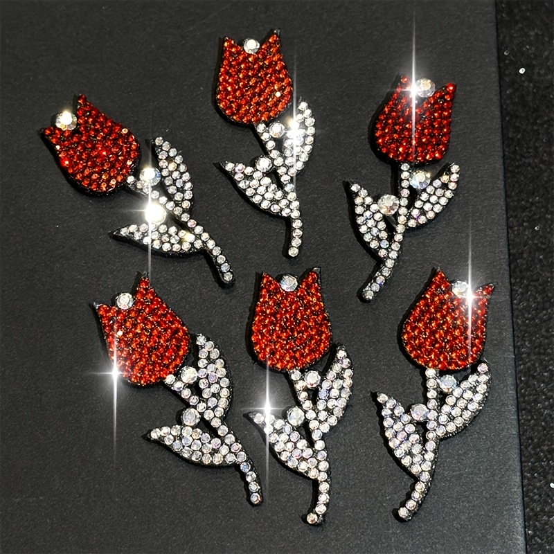 E-shop 6 Stück Rosen Strass Bügelaufnäher, Bügeltransfer-Aufnäher, Unisex Kleidungszubehör, Neuheit Stoffaufnäher, Geeignet für DIY, Kleidung, Schuhe &