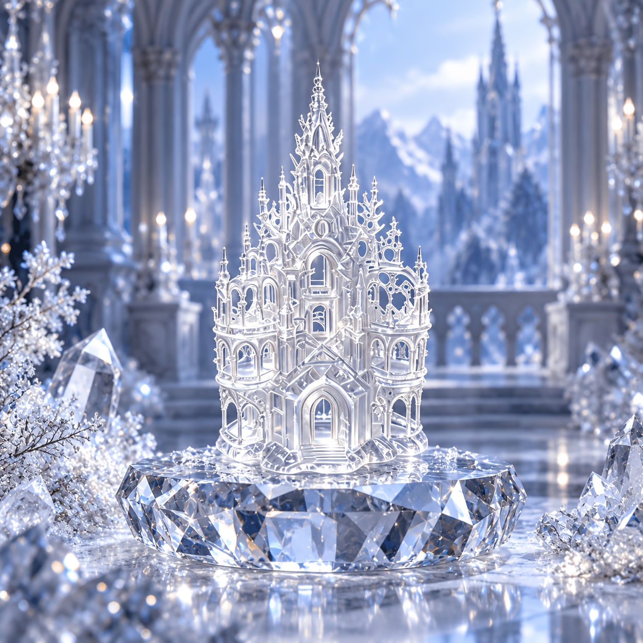 TEMU A Castle Figurine Ornament With A Glazed Texture, Featuring Towers, Arched , And Intricate Openwork Carvings. The Overall Ornate And Unique. The