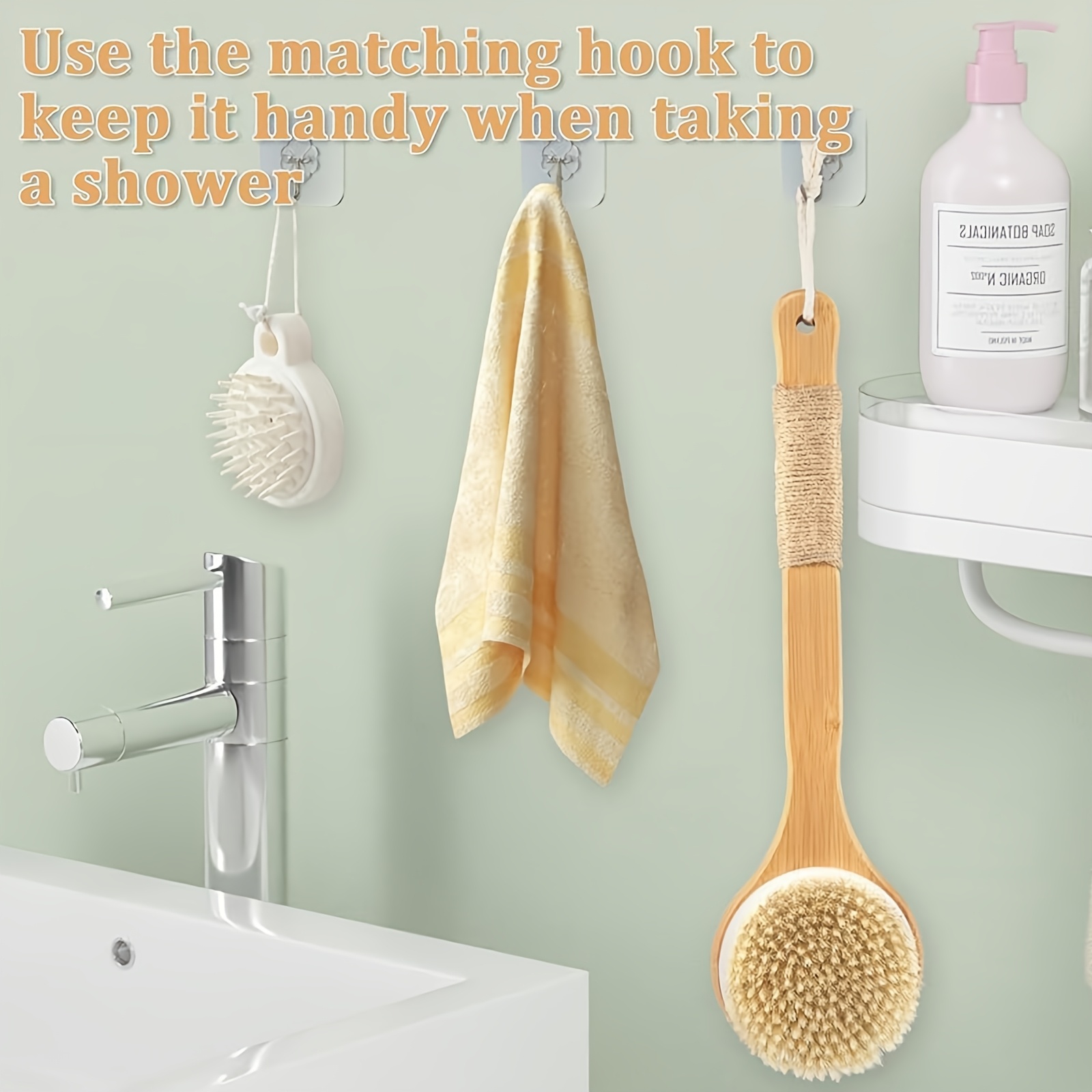 long handle bath brush with rope back scrubber for deep cleaning light beige   bathroom accessory for men and women Product details 0