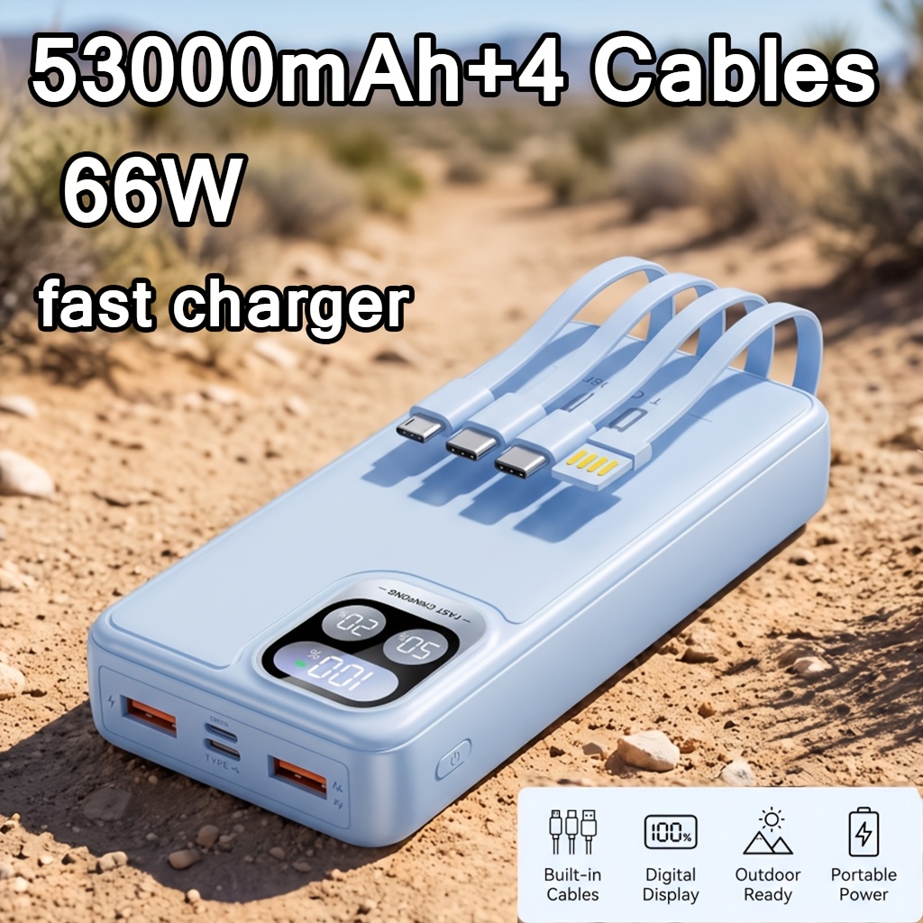 TEMU High-capacity 53000mah Power Bank With For All Phone That Can Charge Devices , Led Display, With 66w Fast Charging , Usb/ Type-c Ports, Portable