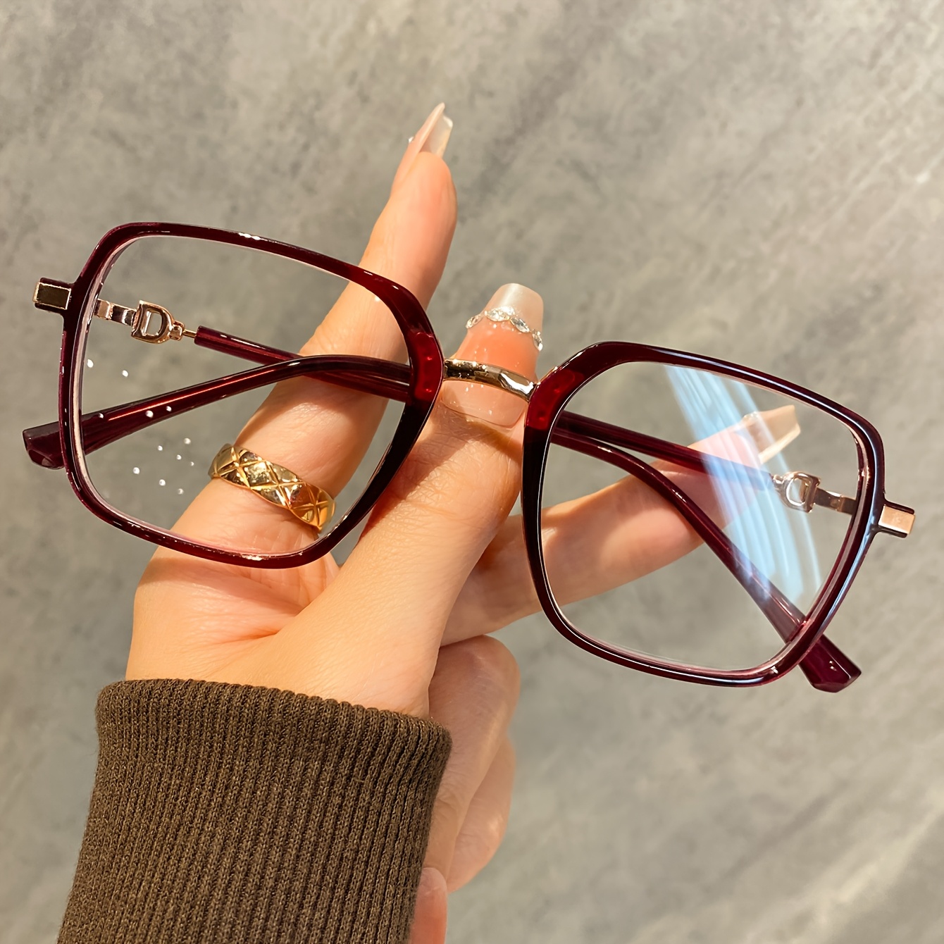 A New Korean Style Tr Frame With Metal Hinges, Metal Trim, Popular Large Frame Polygonal Glasses, Without Battery