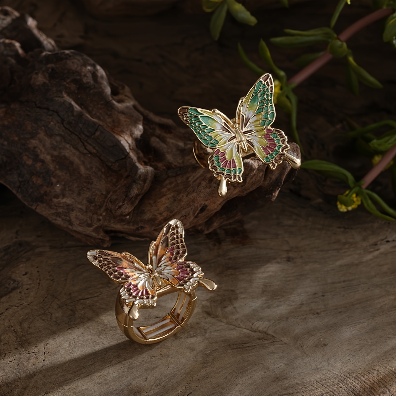 2pcs Big Butterfly Rings for Women, Golden Plated