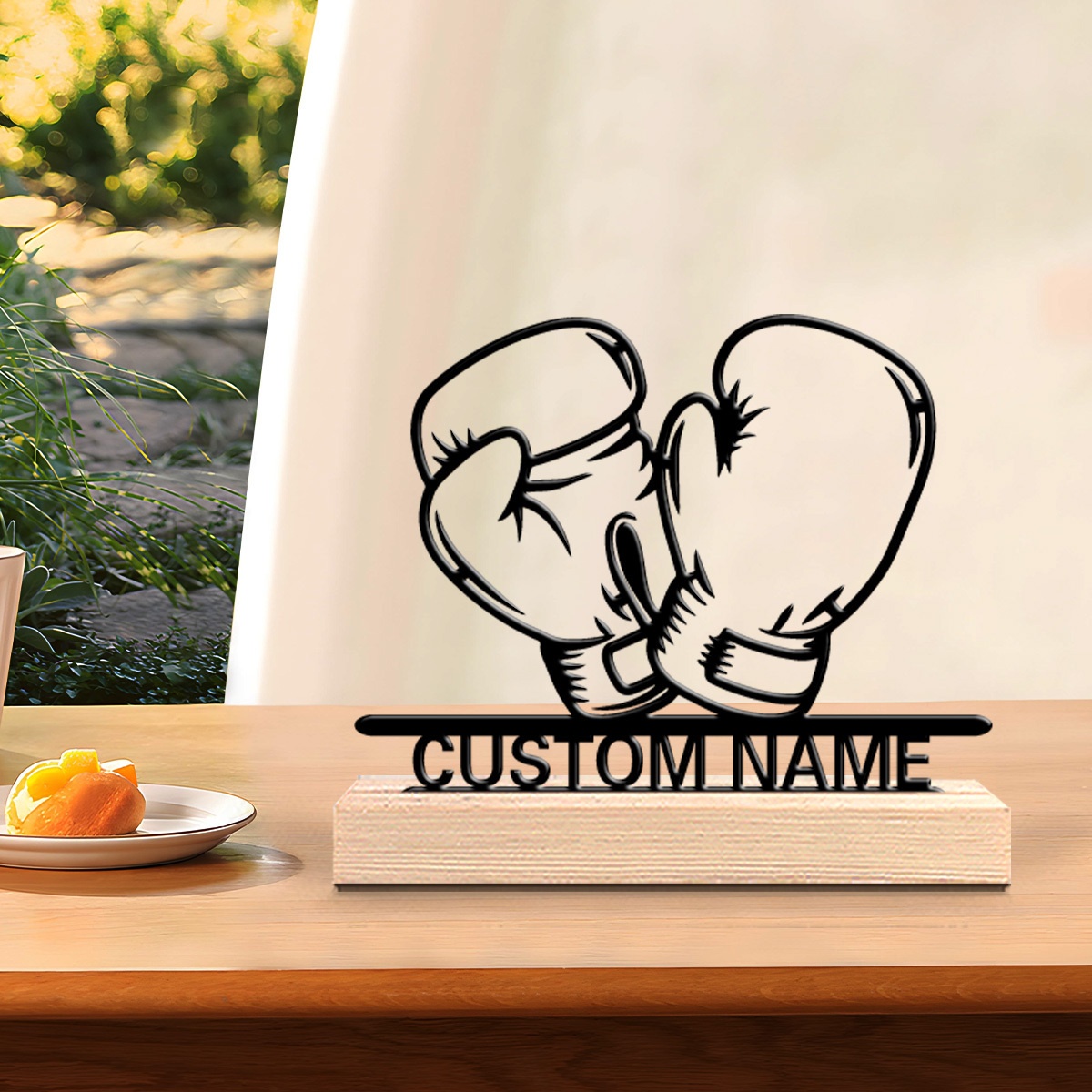 TEMU 1pc Custom Boxing Glove Metal Statue With Personalized Name Engraving - Cast Base Desktop Sculpture, Boxing Room Decor For Home, Office, Gym -