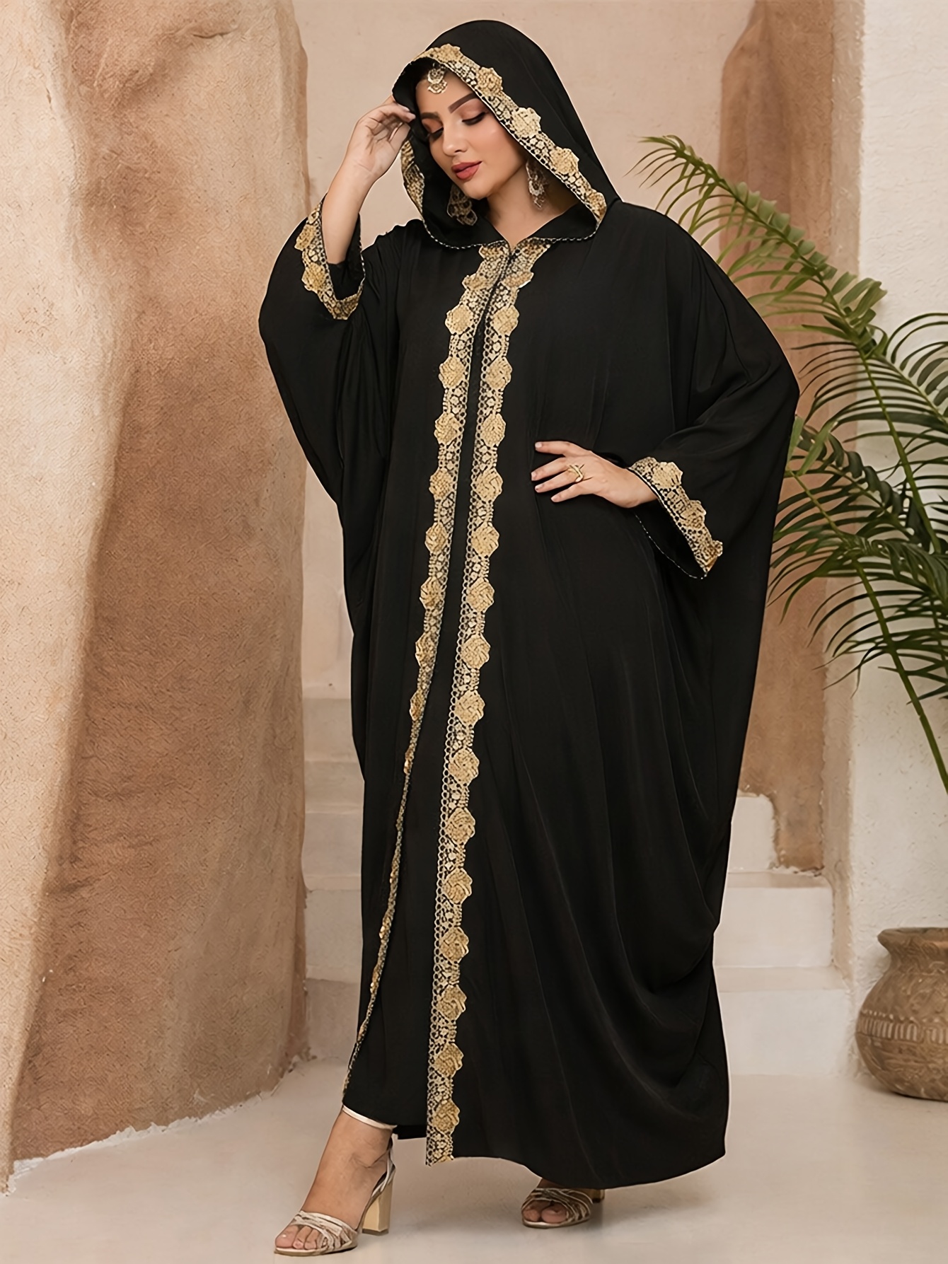 strapless open back dress Black Cape Sleeve Square Neck Formal Kaftan Gown Dress 36 main image 1