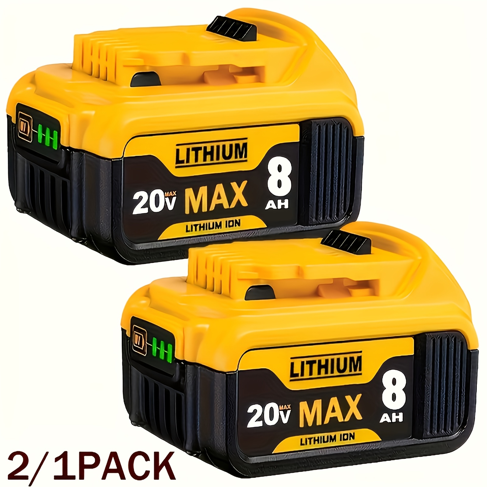 2pack 1pack 20v 8 0ah lithium battery replacement battery for dewalt 20  battery compatible with for dewalt battery dcb200 dcb201 dcb206 dcb210 dcb203 apply to 20v   and cordless power tools
