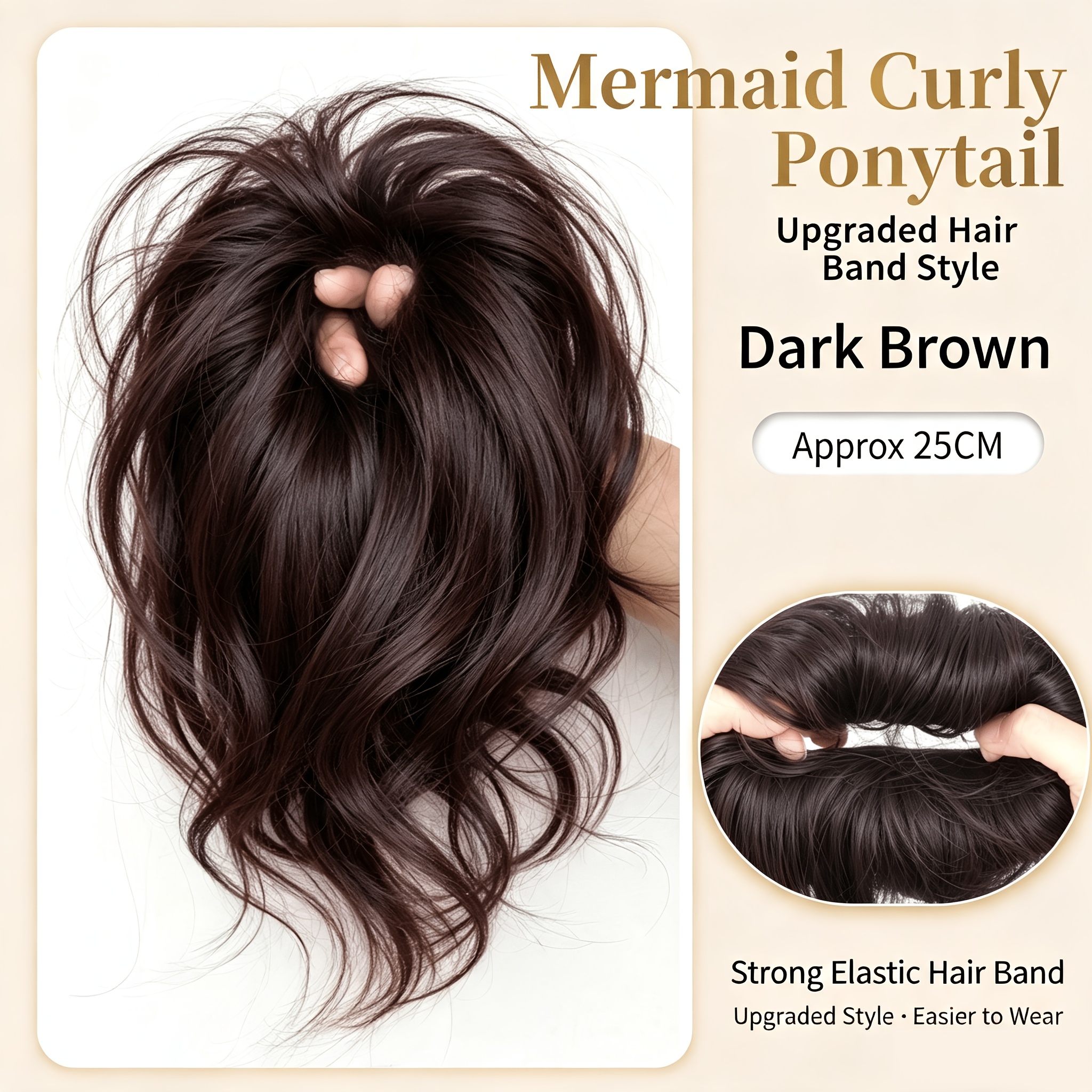 TEMU 25cm, Mermaid Wave Ponytail Wig, Women's Elastic Hair Tie Ponytail Extension, Fluffy Invisible Thickening Hair
