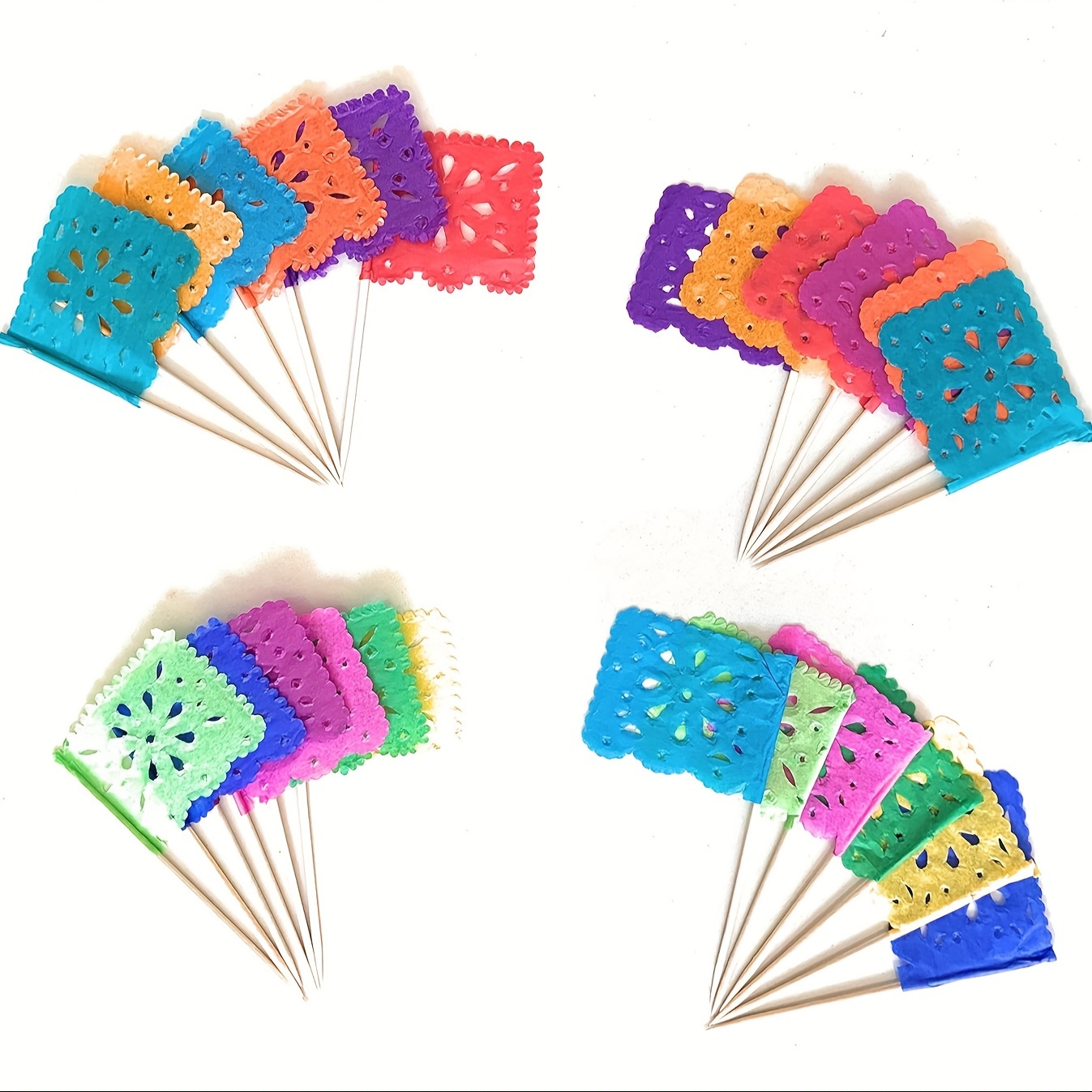 

24pcs, Multi-color Mini Mexico Paper Picado Paper Towel Banner, S Carnival Party Decoration Cupcake Top Hat Party Banderin Flower Design