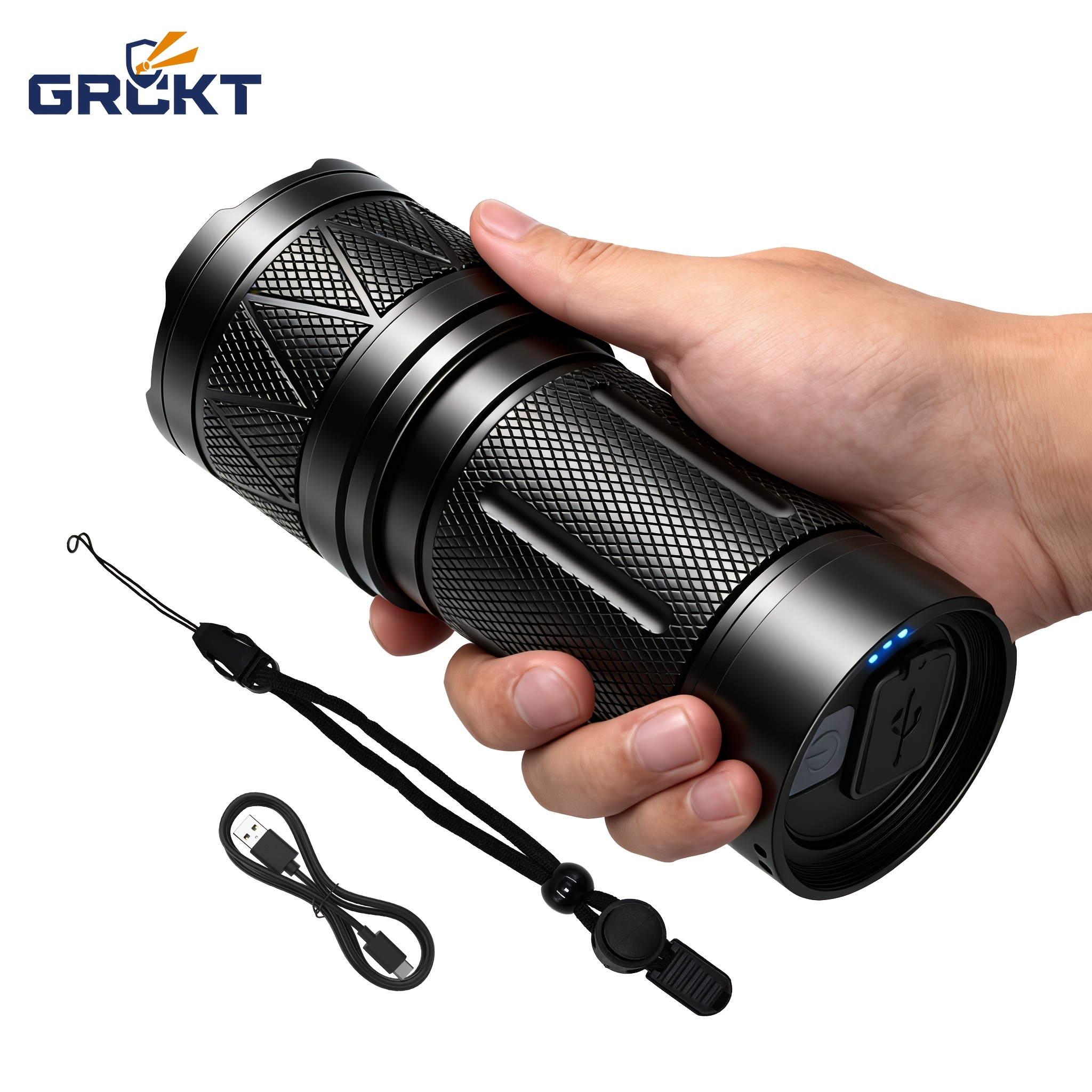 TEMU Torcia Tattica Portatile, LED da 30W, Zoomabile, Ricaricabile Type-C, 5 Modalit�, Batteria ad Capacit� da 3600Mah, Torcia a Lunga , Mini Torcia