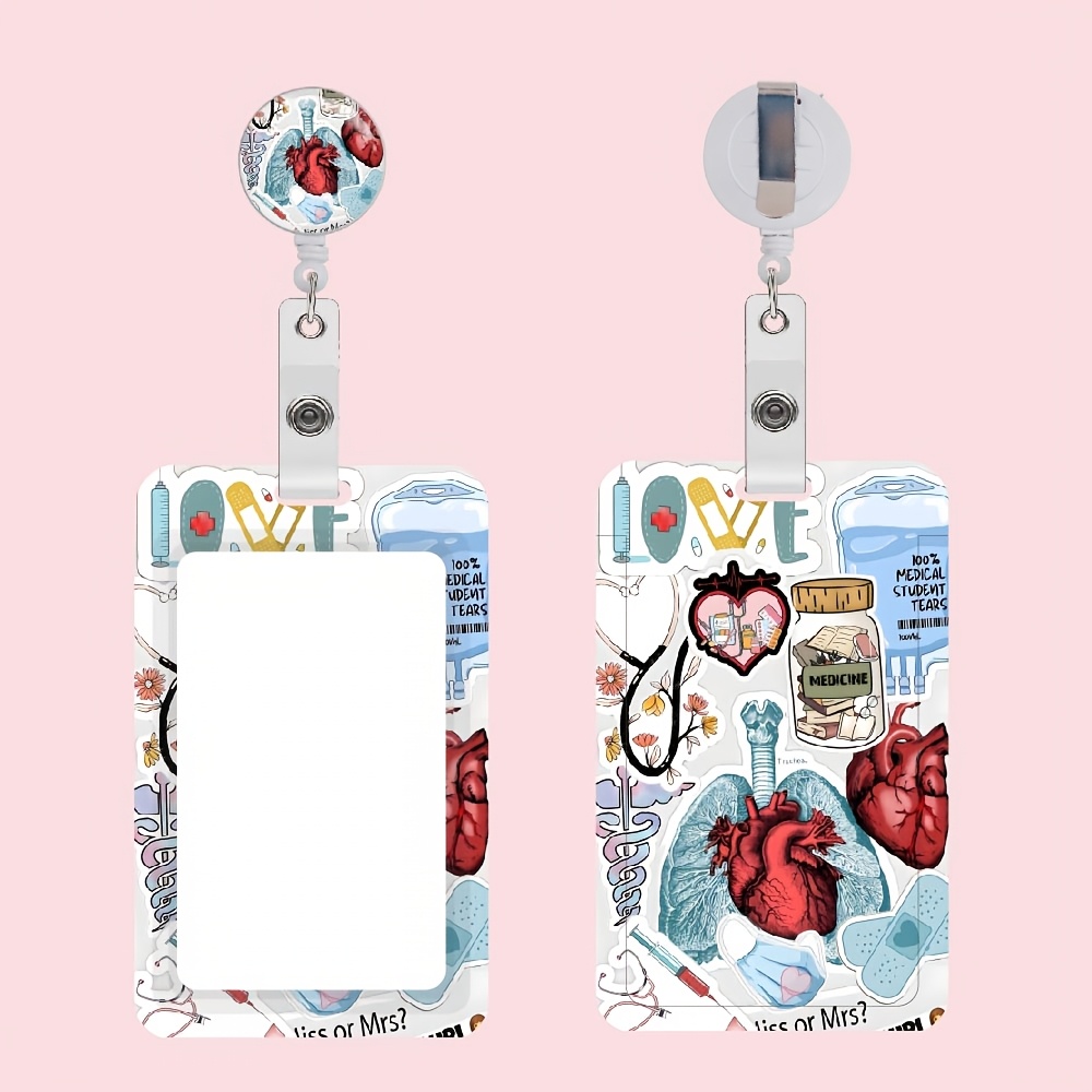 TEMU 1 Stück -Themen-Acryl-ID mit ausziehbarer Rolle & abnehmbarem Lanyard - Herz- und Rippenkorb-Design für Gesundheitsfachkräfte, Büroangestellte,