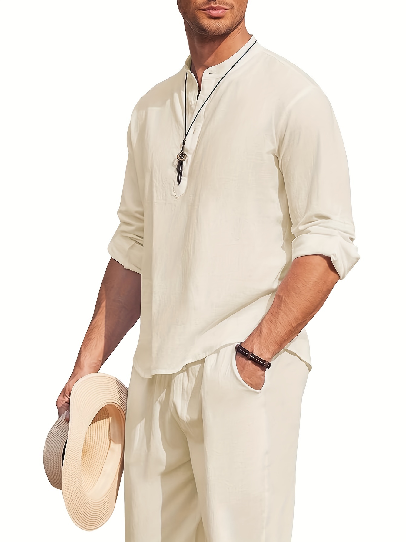 Men's Linen Blend Retro Henley Shirt Long Sleeve T shirt Tee - Temu