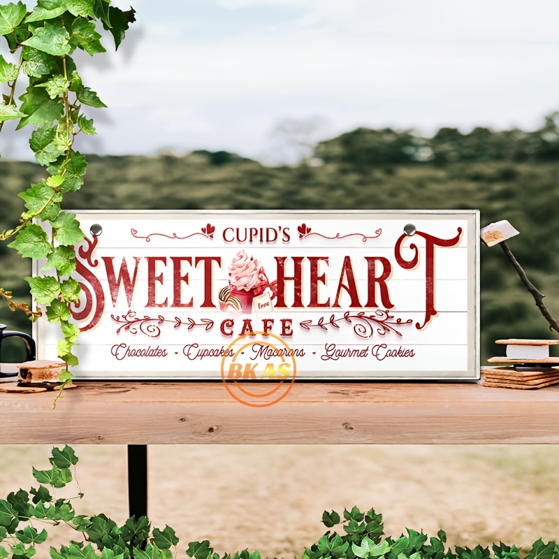 

1pc Farmhouse Style Wooden Sign For Cafe - Manufactured Wood Wall Decor For Valentine's Day, Housewarming - Universal Spring/summer Decorative Hanging Plaque, No Electricity Needed (5.9x15.7 Inches)