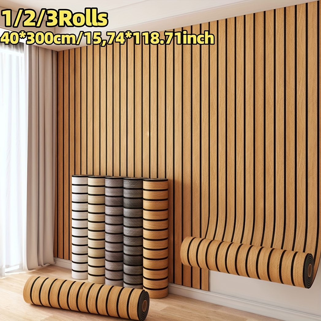 1 3 rolls 3d wood grain self   wallpaper thickened grid pattern straight   for living room tv background accent wall decor   stick application   decoration  