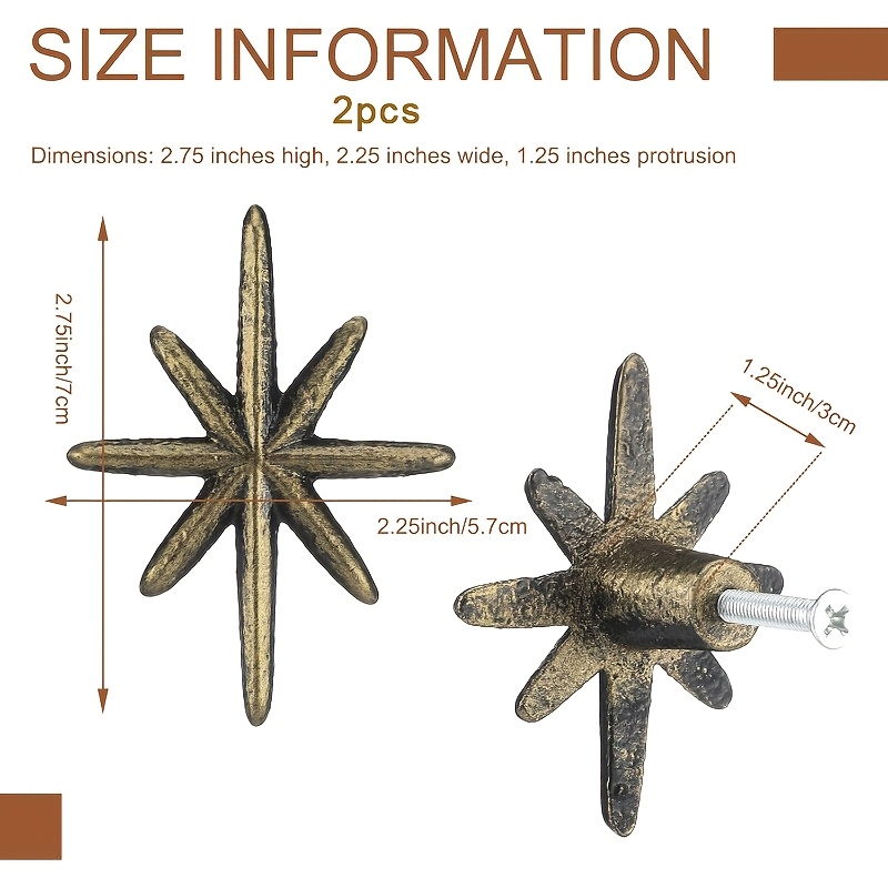 TEMU 2 pezzi per armadietti in ghisa color , design a 8 angoli, ferramenta vintage con estremit� , costruzione resistente in ghisa per armadi da