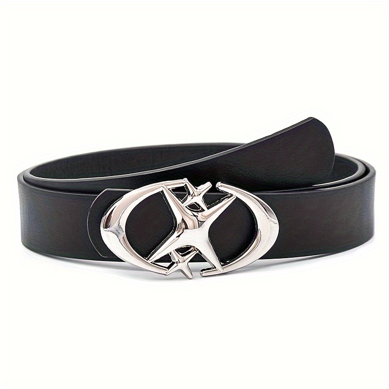 TEMU Oval Metal Buckle Belt, Black Simple Casual Jeans Belt For Men And Women, Ideal For Gifts