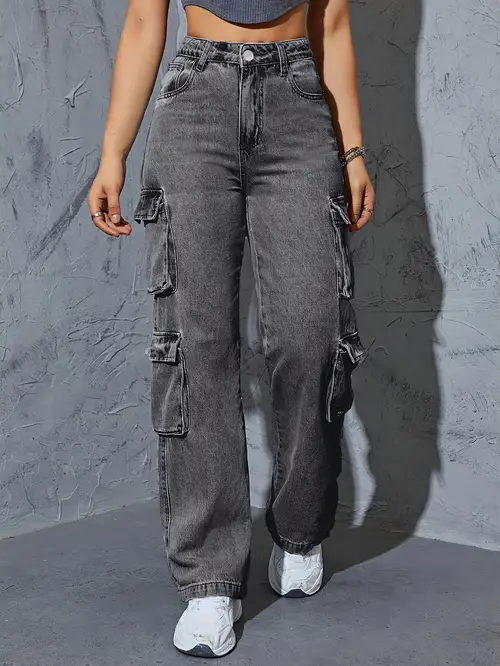 womens high waisted wide leg jeans boyfriend style wide leg overalls casual denim baggy belt pockets